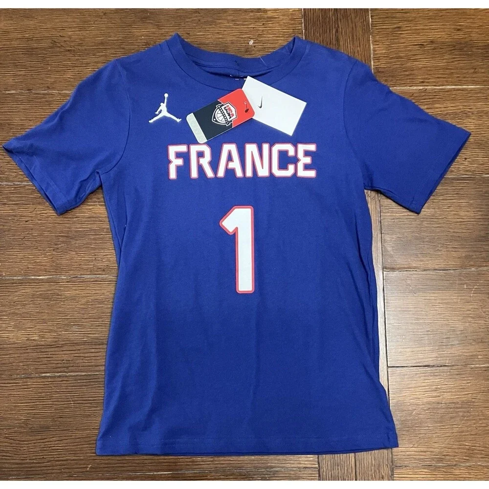 Victor Wembanyama Youth Size M Jordan France Nike Blue Short Sleeve T Shirt NWT